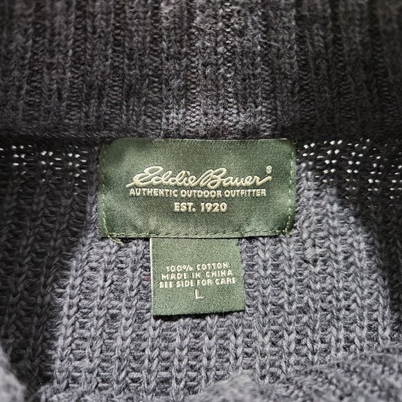 Eddie Bauer Sweater Mens Large Gray Ribbed Knit Henley Striped Outdoor Gorp - Picture 3 of 7